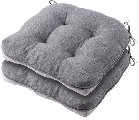 Battilo Chair Cushions Set of 2 for Dining Chairs, Seat Cushions for Kitchen Chairs with Non-Slip Backing, Indoor/Outdoor Waterproof Chair Seat Pads with Ties, 15.5x15.5x4, Dark Grey