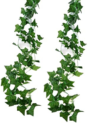 2 Pcs Lierre Artificielle Plantes Guirlande Vigne, 2.2M Lierre Plante Artificielle,Exterieur Lierres Artificielle Guirlande Vigne Décoration pour Cuisine, Jardin, Bureau, Fête, Mariage