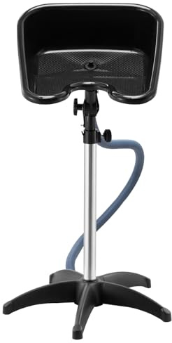VEVOR Lavabo Móvil de Peluquería, con Altura y Ángulo Ajustables, Lavacabezas con Manguera de Drenaje y Base de Apoyo, Ideal para Barberías, Salones de Belleza, 510 x 520 x (900-1270) mm, Negro