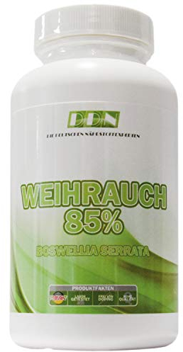 Weihrauch Kapseln hochdosiert 450mg - 150 Kapseln (vegetarisch), Boswellia serrata, 100% indischer Weihrauch,
Boswelliasäure 85%