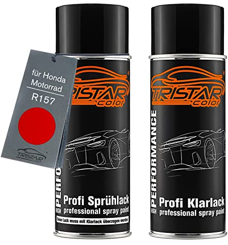 TRISTARcolor Peinture moto Kit bombes de peinture pour Honda Motorrad R157 Italian Red Peinture de base vernis clair aérosol 400 ml