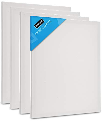 Hillington Blank Pre-Stretched Canvas on Square Wooden Frame Use to Create Your own Masterpiece or as a Gift idea - Suitable for Both Oil and Acrylic Paints 100% Unbleached Cotton (20x20cm, 4 Pack)