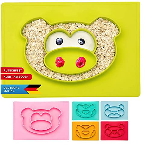 all Kids United® Kinder Essmatte aus Silikon; Essen Lernen leichtgemacht; Tisch-Set Platzteller Anti-rutsch-Fester Babyteller Kinder Teller