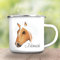 Campingbecher Pferd Haflinger mit Ihrem Wunschnamen - Emaille Tasse - silberner Tassenrand