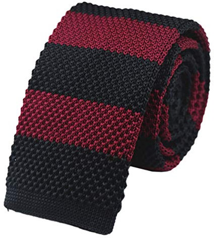 Strickkrawatten für Herren, Vintage, Business, Smart Casual, 5,1 cm, Skinny Streifen, Strickkrawatte, gestreift, verschiedene Muster, Burgunderrot, Einheitsgröße