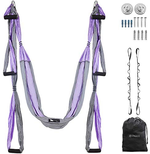 UpCircleSeven Aerial Yoga Schaukel Set – Deckenhalterung Zubehör & eBook – Yoga Hängematte/Sling Kit – Antigravity Decke hängen Yoga Sling – Inversionsschaukel für Anfänger & Kinder
