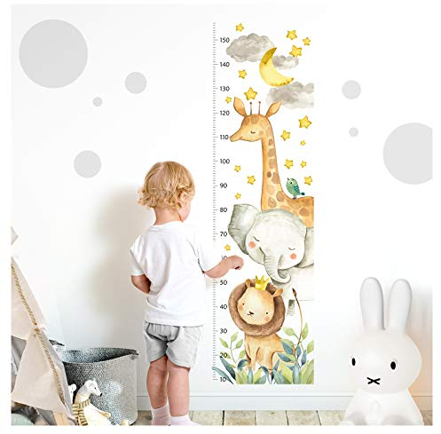 Little Deco Wandtattoo Kinderzimmer Junge Mädchen Messlatte | 150cm Löwe Elefant Giraffe | Tiere Wandaufkleber Kinder Wandsticker Aufkleber Dekoration DL372