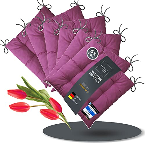 LILENO HOME 6er Set Stuhlkissen Beere (40x40x6 cm) - Sitzkissen für Gartenstuhl, Küche oder Esszimmerstuhl - Bequeme UV-beständige Indoor u. Outdoor Stuhlauflage als Stuhl Kissen