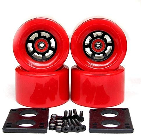 FJY-Rad, Skateboard-Räder, Longboard, City Run, 83 x 52 mm, 6 mm Riserpad, 35 mm Bolzen, große Longboard-Räder 83 mm große rote Räder.