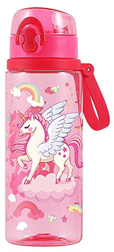Home Tune Cute Water Bottle for School Girls Boys, Soft Silicone Chug Spout, BPA FREE Tritan, Leak Proof One Click Open Flip Top, Easy Clean, Soft Carry Loop, 700ml - Unicorn