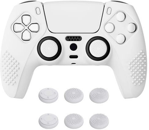 eXtremeRate PlayVital Hülle für ps5 Controller,Case ergonomische Schutzhülle Griffe Skin,6 Stück Weiße Stick Aufsätze für PS5 Controller(3D Noppen Edition,Weiß)