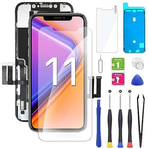 Ecran pour iPhone 11 Noir 6.1 Pouces -Écran Tactile Digitizer Assembly avec Kit De Réparation Complet et Protecteur D'écran,A2111, A2223, A2221