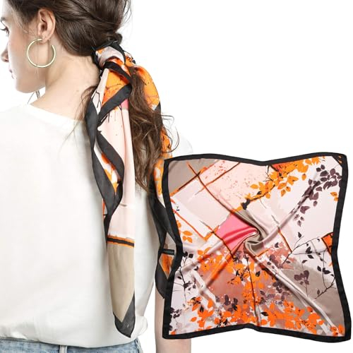 MEANBEAUTY Damen 70 x 70 cm Seidenschal Seide Leicht Bandana mehrfarbig Schal Kopftuch Haarschal-Blumen 26