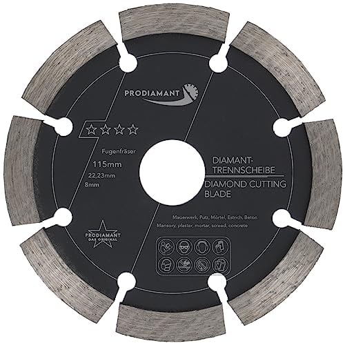 PRODIAMANT Fraises à joints ø 115 mm Largeur 8mm pour mortier Béton Maçonnerie et enduit 10mm Segment diamanté Qualité professionnelle