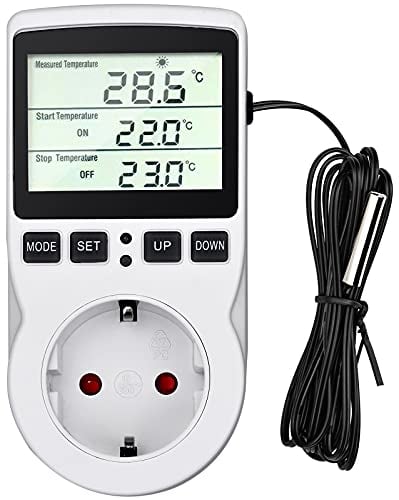 Termostato Enchufe Digital, Temporizador Digital Programador con Sonda, Toma Temporizador Digital para Incubadora Invernadero Acuario