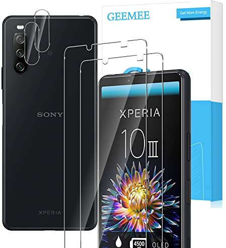 GEEMEE für Sony Xperia 10 III Schutzfolie + Kamera Schutzfolie,2 Stück +2 Stück 9H Filmhärte Gehärtetem Schutzglas Hohe Empfindlichkeit Displayschutzfolie