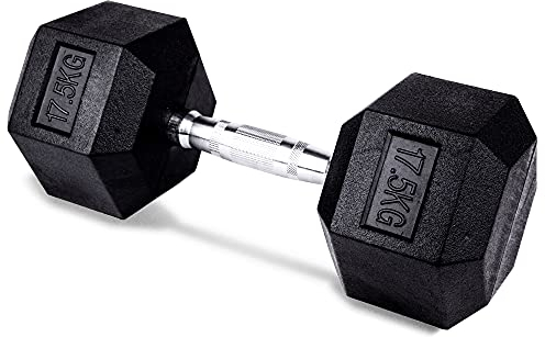 unycos - Hexagon-Hantel【1 x 17,5 kg】Gusseisen-Kurzhantel mit Gummi, Ergonomischen Verchromten Griff, Professionelle Gewichte für Zuhause, Krafttraining, Gymnastik und Fitness