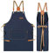 Genixart Chef Apron for Men Women with Pockets - Cross Back Kitchen Apron Cooking, Baking, BBQ, Art Painting - Cotton Canvas Work Aprons for Gardening, Restaurant, Cafe, Bar, Shop (1, Blue)