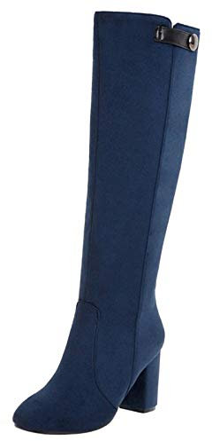 MJIASIAWA Donna Tacco A Blocco Inverno Warm Knee Moda Stivali Equitazione Zip Festa Formal Equestrian Tacco Alto Boots Comfy Blu Numero 38 EU/39 Asiatico