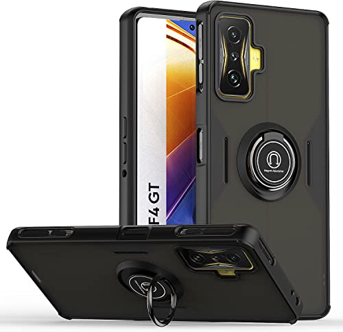 XYYDS Coque pour Xiaomi Poco F4 GT, Etui Téléphone Antichoc avec Anneau de Support, Hard PC et TPU Bumper Mat Translucide Case Cover - Noir