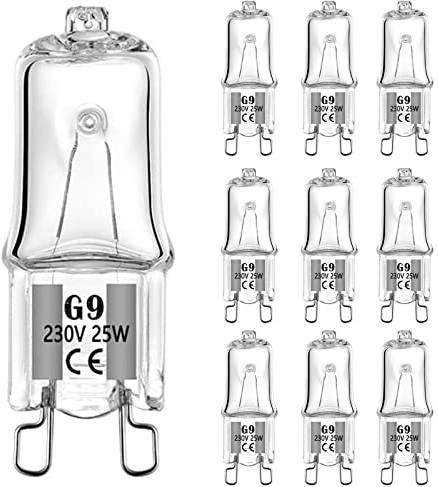 iJiZuo 10er Pack G9 Halogenbirnen, 25W 230V Dimmbare Halogen Glühbirnen 3000K Warmweißes Licht Oven Lampe für Backofenlampe Mikrowellen Herd Deckenleuchten