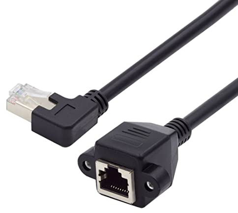 chenyang Cable Cat6 RJ45, 8P8C FTP STP UTP Cat6 macho a hembra LAN Ethernet cable de extensión de red izquierdo, ángulo de 90 grados con orificios de montaje en panel