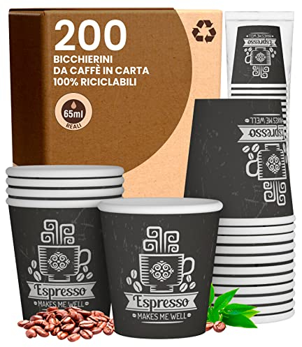 200 Bicchierini in Carta da caffè 65ml CuzcoCUP Bicchieri Ecologici Biodegradabili Monouso Piccoli Asporto Bevande Calde