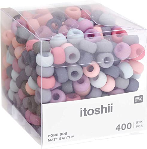 Rico Design itoshii Perlenmix Ponii Beads 400 Stk 9 mm PMMA Perlen Matt Earthy