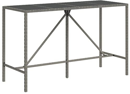 vidaXL Mesa Alta Bar con Superficie Vidrio ratán PE Gris 180x70x110 cm