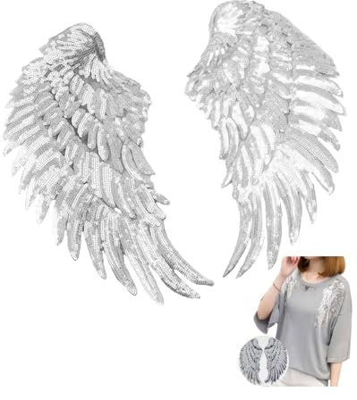 1 Pair Angel Wings Sequin Patches,Sequins Angel Glitter Wing Patches,Embroidered Iron on Sew on Appliques Trim for DIY Clothes Clothing Accessories Embellishments