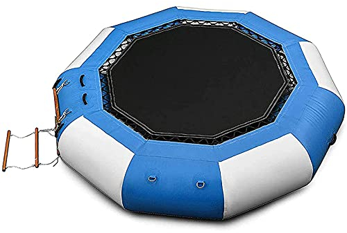 Trampolin-Ersatzzubehör, Aufblasbares Wassertrampolin Bounce, Aufblasbares Trampolin Tauchen Aufblasbare Wasserhüpf-Schwimmplattform, mit Holzleiter,Blau,2m/6.6ft