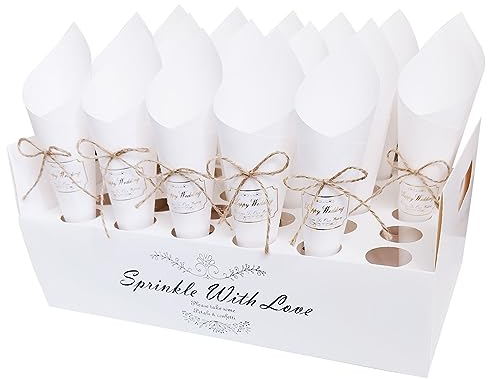 SieTin Coni Portariso Matrimonio,30 Fori Coni Portaconfetti con Carta Kraft Coni Riso Matrimonio Portaconfetti Confettata per Matrimonio Nozze,Battesimi,Festa,Compleanno (Bianco) (IT06 Wedding Tray)