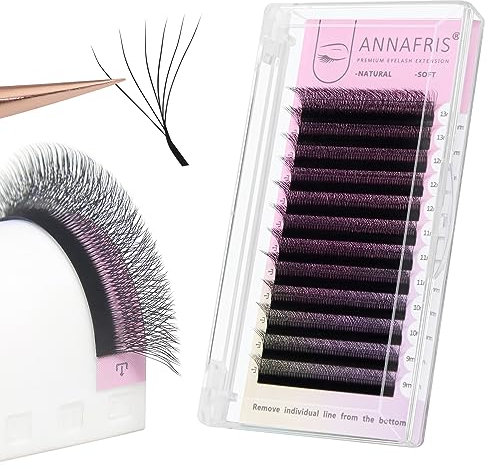 ANNAFRIS 6D W Lash Extension Premade Fan Lashes 0.07 C 9-13mm Mix Russian Volume Eyelashes Pre Made 6D W Lash Matte Black False Lashes(9-13mm, 0.07 C)