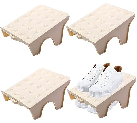 Organizador de ranuras para zapatos, apilador de zapatos de plástico para ahorrar espacio, soporte ajustable para zapatos, paquete de 4, zapatero antideslizante de doble capa, organización de armar