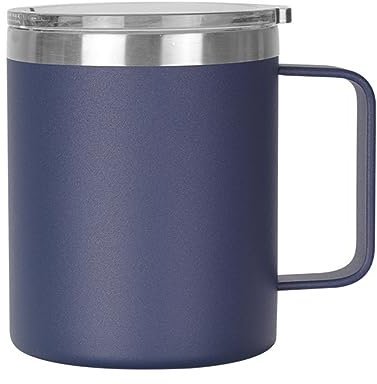 Gteller 12oz Coffee Mug With Handle, Double Wall Stainless Steel Insulated Lowball Tumbler Keeping Hot and Cold (Navy)