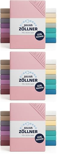 Julius Zöllner 8320147760 - Spannbetttuch Jersey für das Kinderbett, Größe: 60x120 / 70x140 cm, Farbe: rosa, 1 Stück (3er Pack)