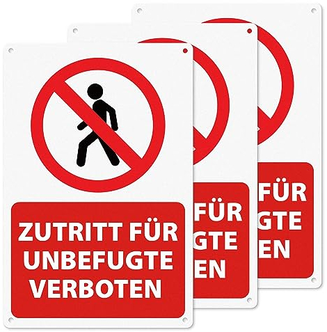YIKIADA Zutritt für Unbefugte Verboten Schild 30 × 20 cm PVC Hartschaumplatte Selbstklebend Wasserfest Keine unbefugten Personen erlaubt Hinweisschild mit UV Schutz 3 Stück