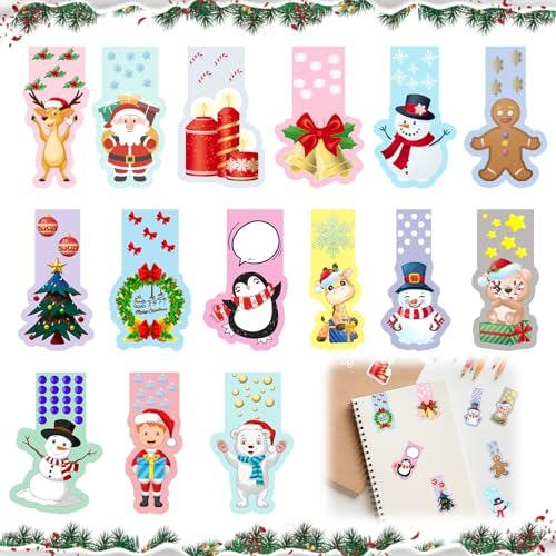 Lesezeichen Kinder, 30 Stück Weihnachten Magnetische Lesezeichen, Farblesezeichen Magnetisch Kinder, Magnetische Seiten Weihnachtsmotiv Lesezeichen Personalisiert für Weihnachtsgeschenke Zuhause Büro