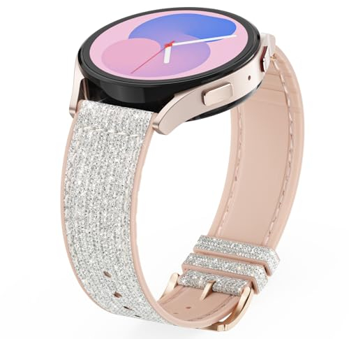Tuocal Kompatibel mit Sumsung Galaxy Watch 7 6 5 4 Armband 40mm 44mm, 20mm Glitzer Silikon Ersatzarmband für Samsung Galaxy Watch 4 Classic Armbänder 42mm 46mm Damen, Silber