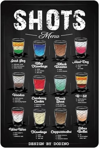 DODINO 20x30cm retro blechschilder SHOTS MENU Vintage Blechschilder für Cafés Bars Man Caves Küchen & mehr