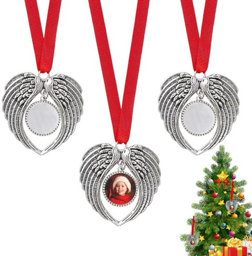 KIPTVO 3PCS Christmas Angel Wings Ornaments - Custom Memorial Tree Hanging Decoration in Heaven