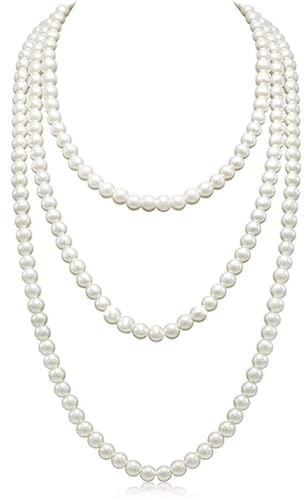 GNHG 1 Pezzo di Collana di Perle Artificiali Bianche Eleganti da Donna, Collana di Perle, Collana Lunga di Perle, Accessori di Abbigliamento per Donne e Ragazze in Festa