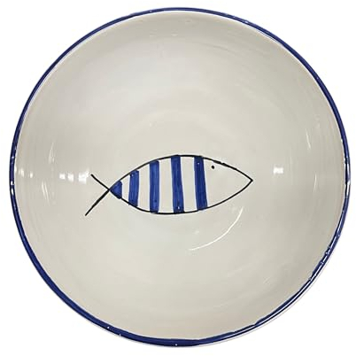 Amarcord La Romagna - Plato hondo de cerámica hecho y pintado a mano con diseño de pez azul, 18 cm