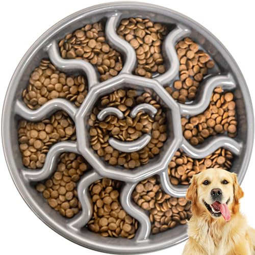 Slow Feeder Dog Bowls 4-Cup, Dog Slow Feeder for Medium Large Breed, Anti-Choking Slower Feeding Dish, Non-Slip Slow Eating Bowl for Dry Wet Food(Grey)