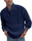 Runcati Mens Knit Jumper Pullover Chunky Button Neck Casual Knitted Cable Knitwear, Blue, M