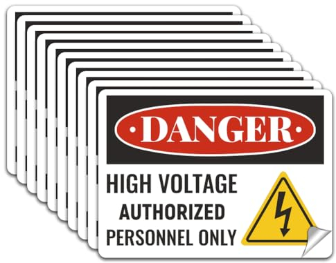 WADORN 10 feuilles D'Autocollants Haute Tension de 13x18 cm Panneau de Danger Haute Tension, Risque de Choc Électrique Autocollants Durables pour le Personnel Autorisé Uniquement, Rouge Noir