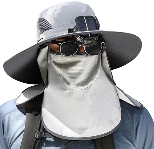 Gorra de Fan,Sombreros con Fans,Sombrero de Pesca con sombrilla y Ventilador - Sombrero de Pesca al Aire Libre con Ventilador Solar de ala Ancha, Sombrero con Ventilador Incorporado, Sombrero de