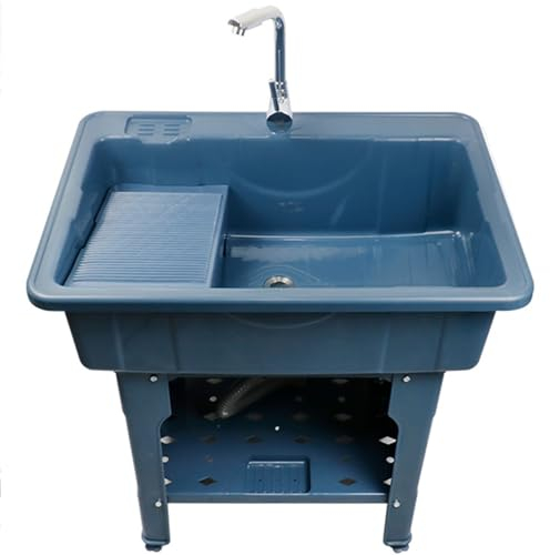 Fregadero para lavandería con Grifo, Fregadero Independiente, Lavabo de plástico para Limpieza, Lavabo Interior y Exterior para Lavar Ropa a Mano, Fregadero para estación de Lavado de Garaje