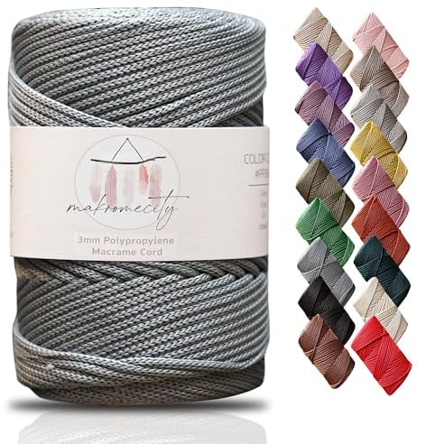 Makromecity Makramee Garn 3mm x 120m Grau Premium Polyester Makramee Schnur Polypropylene Yarn Basteln für Wandbehänge Umhängetasche Handtasche Runner Schnullerkette Platzteller