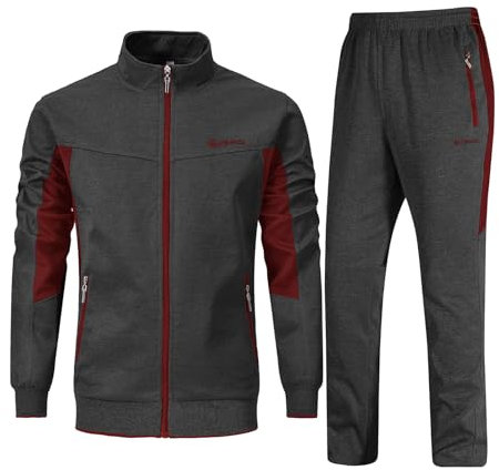 Rdruko Jogginganzug Herren Set Trainingsanzug Sportanzug Langarm Freizeitanzug Männer Tracksuit für Fußball Gym-Dunkelgrau Weinrot XXL